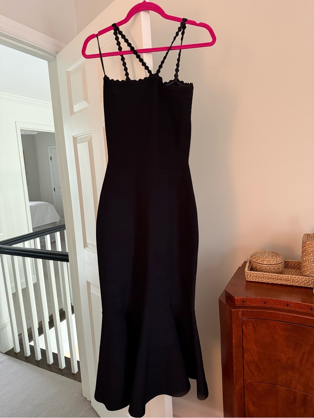 Victoria Beckham Black Scalloped Strap Midi Dress